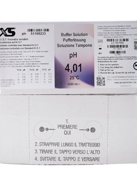 XS Basic pH 4.01 /25°C (red), Politainer 5 litres Test solution