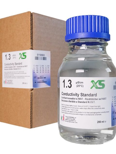 XS Basic EC 1.3 µS/cm /25°C, glass bottle 280ml Test solution