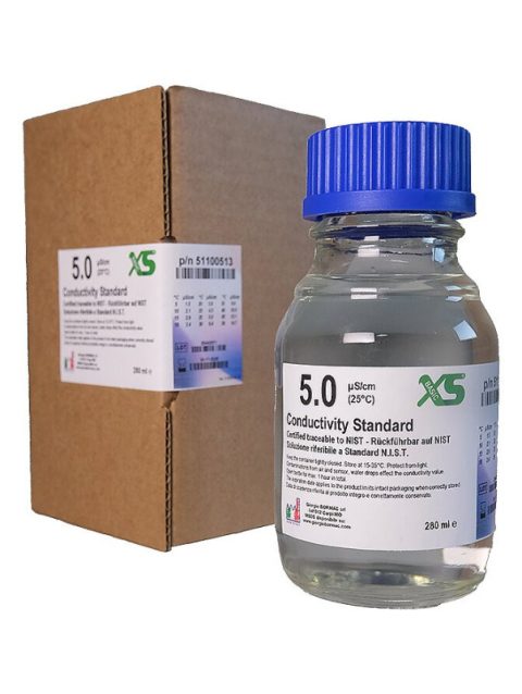 XS Basic EC 5.0 µS/cm /25°C, 280ml glass bottle Test solution